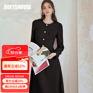 ROEYSHOUSE羅衣高級(jí)小香風(fēng)收腰連衣裙女春秋裝新款氣質(zhì)粉色A字裙子09926 黑色 M
