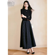 晚白【專(zhuān)享】爆款法式小黑裙顯瘦赫本風(fēng)連衣裙提花a字內搭長(cháng)裙 黑色 XL 【高個(gè)子加長(cháng)版】