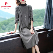 皮爾卡丹（pierre cardin）半高領(lǐng)千鳥(niǎo)格針織連衣裙女2025秋冬新款長(cháng)袖中長(cháng)款過(guò)膝打底毛衣裙 黑白 M 【建議95-110斤】