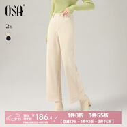 歐莎（OSA）燈芯絨高腰直筒九分褲2025年冬季新款女松弛感顯瘦休閑褲 杏色 S