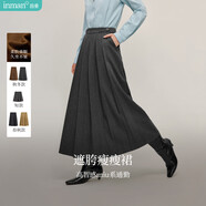 茵曼簡(jiǎn)約通勤百褶半身裙冬季女裝百搭A字大擺顯瘦中長(cháng)裙子 貴族灰 L
