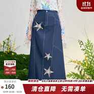 兩三事星河宇宙 2025春季新款復(fù)古格子星星貼布繡牛仔半身裙長(zhǎng)裙 藍(lán)色 M