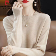 皮爾卡丹純羊絨打底衫女低圓領(lǐng)毛衣寬松內搭秋冬款針織羊毛衫長(cháng)袖上衣 米白色 S 建議85-100斤