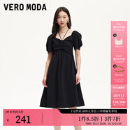 VEROMODA連衣裙2025秋冬新款娃娃裙高腰泡泡袖短袖系帶325161018 黑色 M