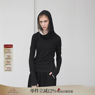 日著（rizhuo）原創(chuàng)設計女裝2024年秋季新款 小眾別致上衣打底衫連帽長袖t恤 黑色現(xiàn)貨 M