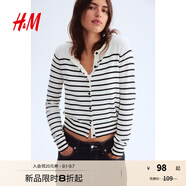 H&M女裝毛針織衫秋季薄款時(shí)尚法式慵懶短款打底衫m(xù)iu系開衫0579541 白色/條紋 2XL 175/128