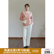 獨束大碼女裝減齡撞色圓領毛衣女秋冬新款胖mm顯瘦百搭套頭上衣 粉色(dy) XL