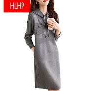 HLHP歐美一線(xiàn)剪標女裝品牌休閑連帽衛衣裙秋冬高端連衣裙 灰色 S