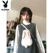 花花公子（PLAYBOY）新品甜美裙子女秋冬新款設計感立體小兔子春秋季灰色針織背心裙連 灰色-旗艦款 S _建議80-95斤