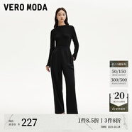 VEROMODA休閑褲秋新款高腰豎坑條壓褶寬松闊腿褲休閑33PL013 黑色 155/60A/XS