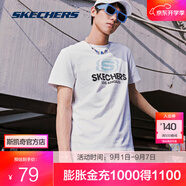 斯凱奇（Skechers）夏季新款LOGO印花圓領(lǐng)時(shí)尚針織寬松短袖T恤衫 0074/亮白色 字母款 XL