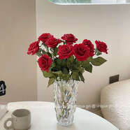 三棲虎ins保濕玫瑰花仿真花餐桌擺件花瓶客廳假花擺設插花束高檔 10玫瑰紅+美人腰幻彩小