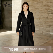 伊芙麗（eifini）蔣欣代言【高智大衣】設(shè)計(jì)感黑天鵝雙面呢羊毛大衣冬裝毛呢外套 黑色 M