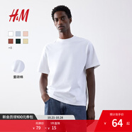 H&M男裝女裝T恤情侶裝重磅純棉寬松透氣圓領(lǐng)紅色短袖打底衫0608945 白色 M 175/100 oversize寬松版型