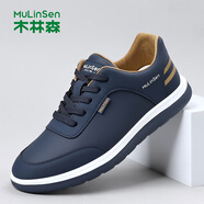 木林森男鞋2025秋冬新款男士真皮皮鞋百搭運動(dòng)休閑鞋軟底軟面跑步潮鞋男 QXM0255560藍色 38 標準皮鞋碼-如運動(dòng)鞋穿41拍40