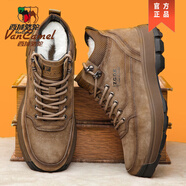 西域駱駝（VANCAMEL）輕奢品牌男鞋春季真皮羊毛保暖棉鞋高幫鞋男士加絨加厚休閑鞋 淺棕色 41