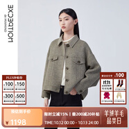 例外（EXCEPTION）新中式女裝秋冬款綿羊毛保暖寬松蝙蝠袖版型毛呢外套夾克 軍綠 M