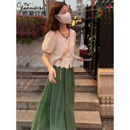 雅黛絲薇 連衣裙夏季女裝2022年新款韓版氣質(zhì)法式小香風(fēng)半身紗裙子夏天洋氣減齡小個(gè)子兩件套套裝裙 綠色扣上衣+綠色半裙 M