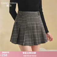 糖力【商場(chǎng)同款】秋冬季新款格紋百褶A字裙短裙女毛呢半身裙 灰格色 S