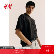 H&M男裝T恤2024年秋季新品休閑柔軟棉質(zhì)直筒圓領(lǐng)短袖上衣1074658 黑色 M 175/100