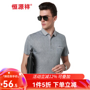 恒源祥男士短袖t恤夏季薄款冰絲防亞麻純色商務(wù)休閑中年翻領(lǐng)體恤上衣 中灰編織紋 3XL （185/100A）