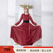 生活在左嬰兒棉系列連衣裙多色寬松顯瘦舒適夏秋新款長(cháng)裙女 胭脂紅 M