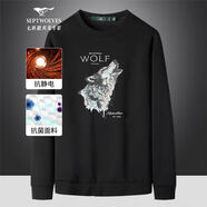 七匹狼（SEPTWOLVES）衛(wèi)衣男士秋季新款圓領(lǐng)上衣服套頭寬松長袖t恤男裝 黑色（001） S (160)