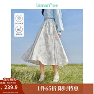 茵曼（INMAN）法式碎花高級(jí)感2025夏女新款休閑中長吊帶連衣裙子 白底藍(lán)花半身裙-18412674 XL