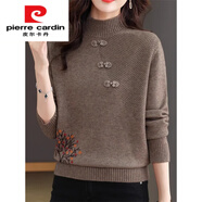 皮爾卡丹（pierre cardin）仿羊毛衫女國(guó)風(fēng)新中式毛衣媽m媽打底衫秋冬新款大d碼長(zhǎng)袖盤扣針織 深駝色【優(yōu)品】 L