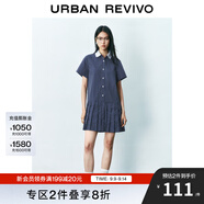 UR2025夏季新款女裝時(shí)尚撞色拼接條紋百褶連衣裙UYY750073 中藍條紋 M