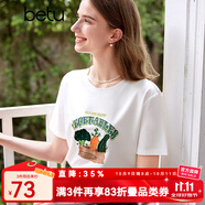 百圖betu女裝夏季新款T恤圓領(lǐng)印花短袖繡花釘珠小白T女2406T12 白色 XS