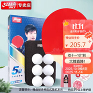 紅雙喜DHS狂飚五星乒乓球拍直拍雙面反膠5層強攻H5006