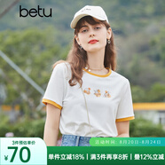 betu百圖女裝撞色圓領(lǐng)短袖T恤貝殼釘珠印花T2104T68 白色 S