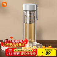 米家玻璃杯 雙層帶茶隔水杯 耐高溫泡茶杯  加厚透明杯子400mL 珍珠白