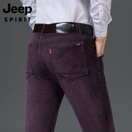 JEEP SPIRIT吉普春季新款男士燈芯絨直筒修身彈力條絨褲休閑商務(wù)百搭長(cháng)褲子 酒紅色 28