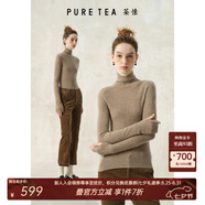 茶·愫【明星同款】puretea茶愫高領(lǐng)針織衫女堆堆袖打底毛衣秋季新款 駝色 S