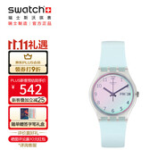斯沃琪（Swatch）瑞士手表 無(wú)盡天藍(lán) 節(jié)日禮物雙日歷男女學(xué)生時(shí)尚石英腕表 GE713