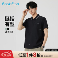 快魚(yú)2025夏新款男POLO衫時(shí)尚撞色滿(mǎn)印圖案休閑上衣短袖Polo領(lǐng)t恤 黑色 M