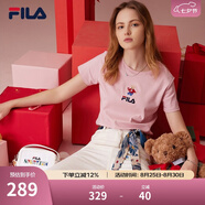 斐樂（FILA）官方女士短袖T恤夏印花運(yùn)動(dòng)女裝針織短袖套頭衫小熊T刺繡上衣 麥町粉-PK M 165/84A
