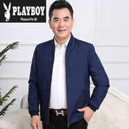 花花公子春秋季中年男士外套春裝中老年人男裝40-50歲爸爸裝薄款夾克 高端大品牌官方店旗艦羅紋雨點(diǎn)款(深藍色) 3XL 190_【160-175斤】