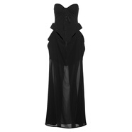 映棠怪異的女孩黑色美麗的女神般的拼接管頂裙為婦女小眾設(shè)計高腰長裙 黑色 S 均碼