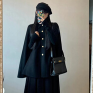 斗篷披肩外套女披肩斗篷雙面羊絨短外套女2024秋冬新款復(fù)古穿搭小 黑色 【商場(chǎng)品質(zhì)】 S 【105斤以內(nèi)】