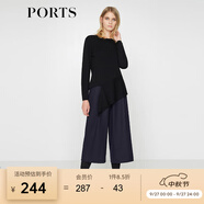 PORTSPorts寶姿女裝 新品不規(guī)則下擺純色長(zhǎng)袖毛衣LV9K418DXF003 黑色 S