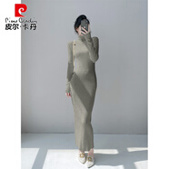 皮爾卡丹（pierre cardin）高個(gè)子超長(zhǎng)款拖地內(nèi)搭毛衣裙秋冬高領(lǐng)修身顯瘦打底包臀針織連衣裙 云卡色 S 建議80-95體重