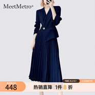 MeetMetro瑪依爾西裝連衣裙女2025秋季新款質(zhì)感職業(yè)通勤百褶裙 藏青【現(xiàn)貨】 L