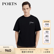 PORTS寶姿男裝夏季時尚休閑刺繡短袖圓領T恤 黑色 S