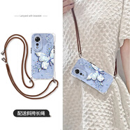 莓努 適用榮耀暢玩70plus手機殼新款輕奢honor可背斜挎掛繩硅膠滿(mǎn)鉆半邊蝶四角防摔女保護套 透明-滿(mǎn)鉆半邊蝶灰-掛件C010 暢玩70plus