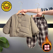 G.duck男童裝冬季加絨加厚套裝兒童酷帥韓版棉服三件套寶寶時(shí)髦冬裝衣服 咖色 均碼 80cm