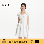 森馬（Semir）連衣裙女收腰蝴蝶結(jié)少女感2025夏俏皮木耳邊方領(lǐng)短裙109325114007