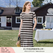 香影流蘇條紋黑色t恤女短袖2025夏裝新款寬松休閑風(fēng)正肩圓領(lǐng)上衣 黑色L85S798 連衣裙 M 160/84A/95-110斤